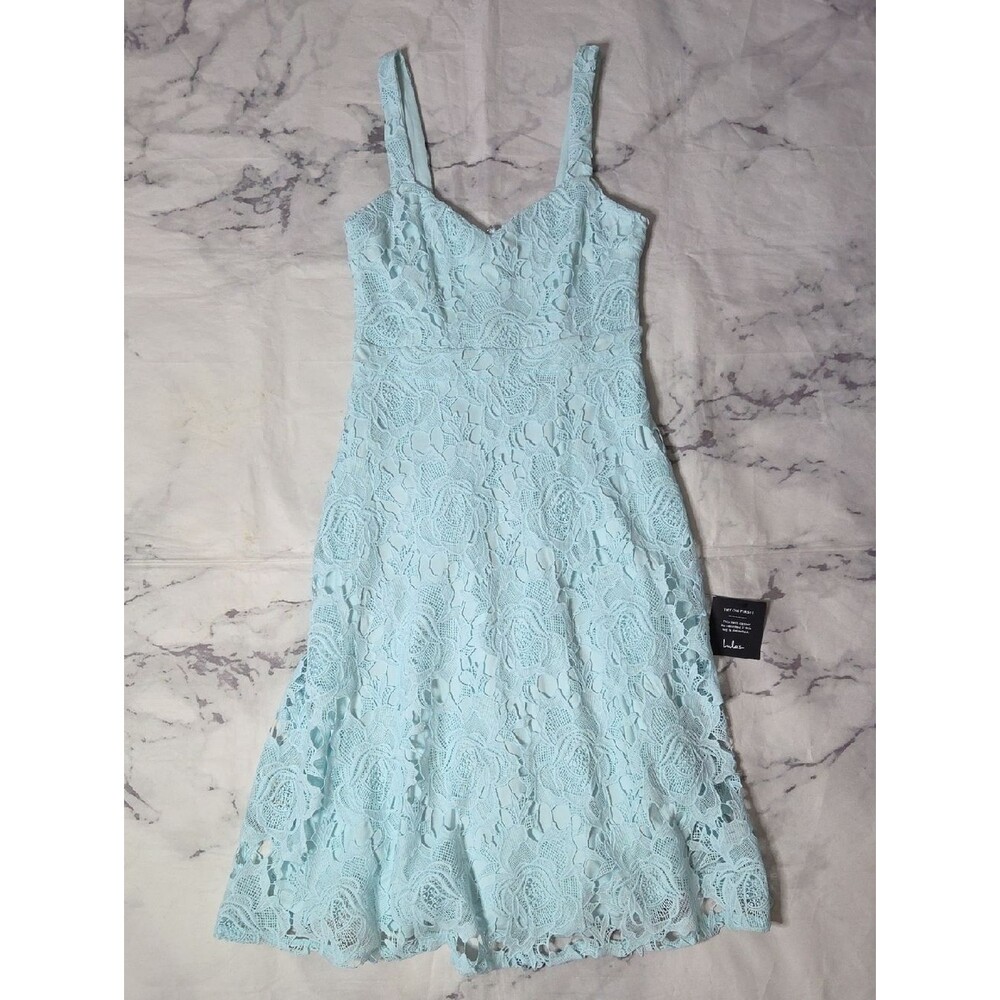 Lulus Divine Beauty Mint Blue Lace Midi Dress With Pockets